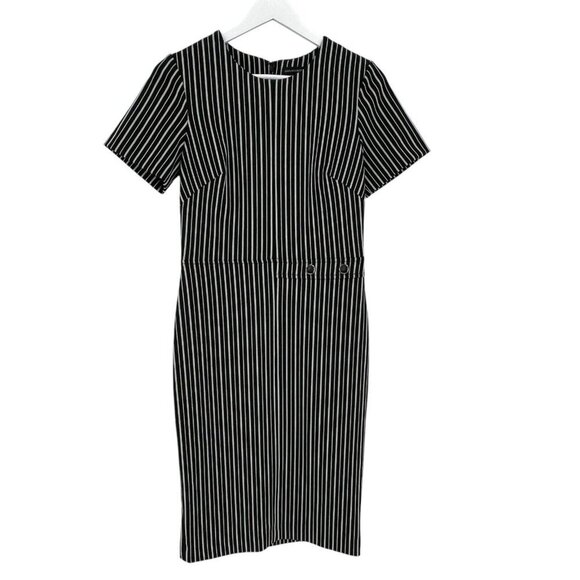 Banana Republic Women's Sheath Dress Size 6 Striped Black White S/S Work Career - Picture 5 of 16
